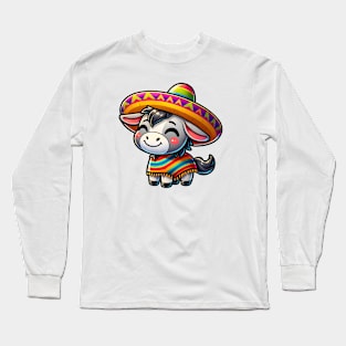 Cute donkey with sombrero Cinco De Mayo Long Sleeve T-Shirt